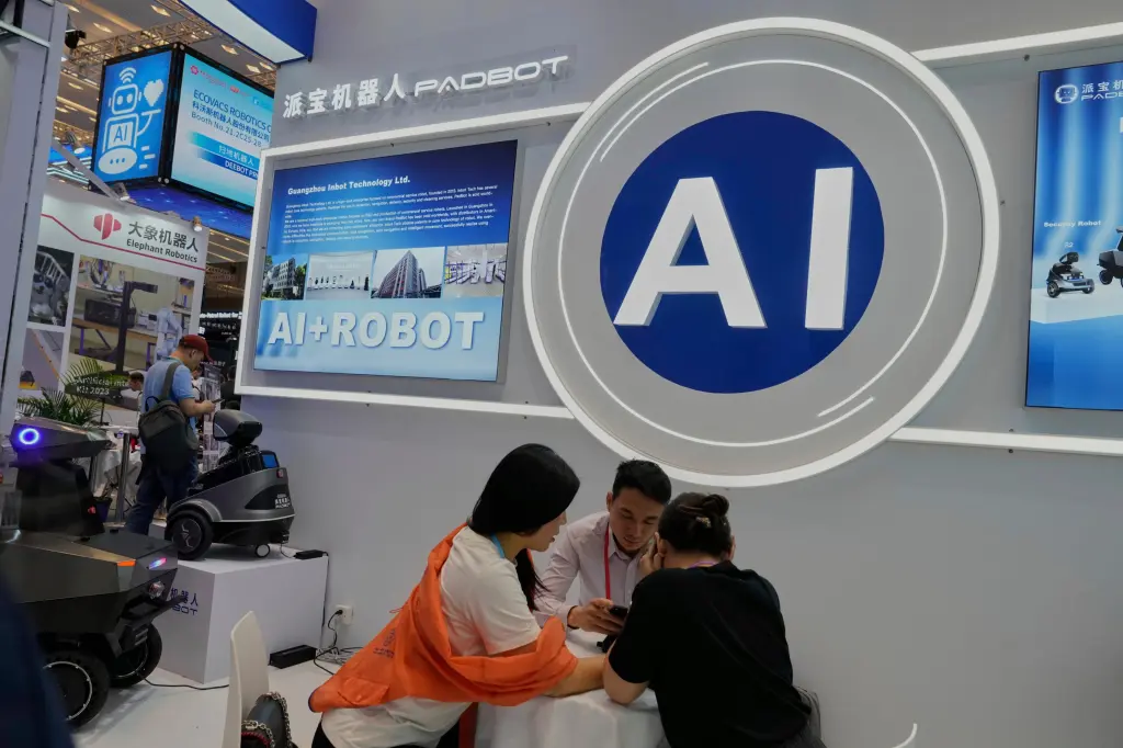 An AI technology display at a trade show booth in China
