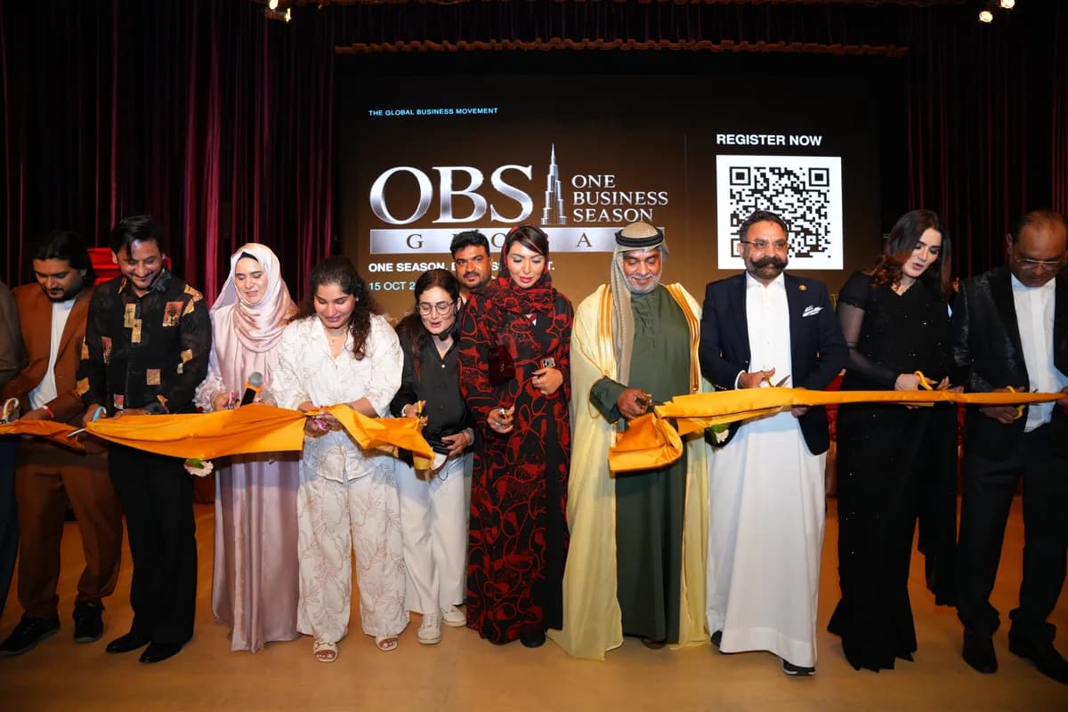 Delegates representing 103 nationalities take part in a joint ribbon-cutting at the OBS Global launch in Dubai